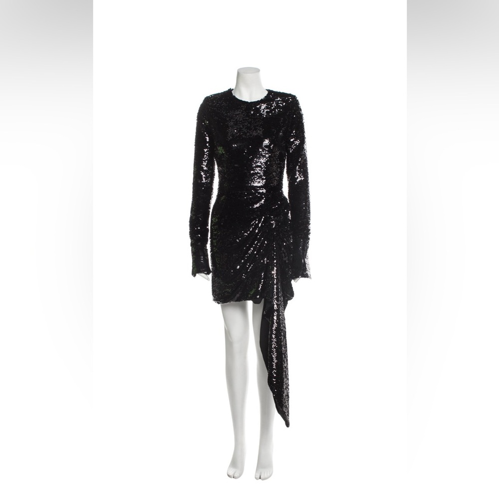 16ARLINGTON Black Sequin Ruched Dress.